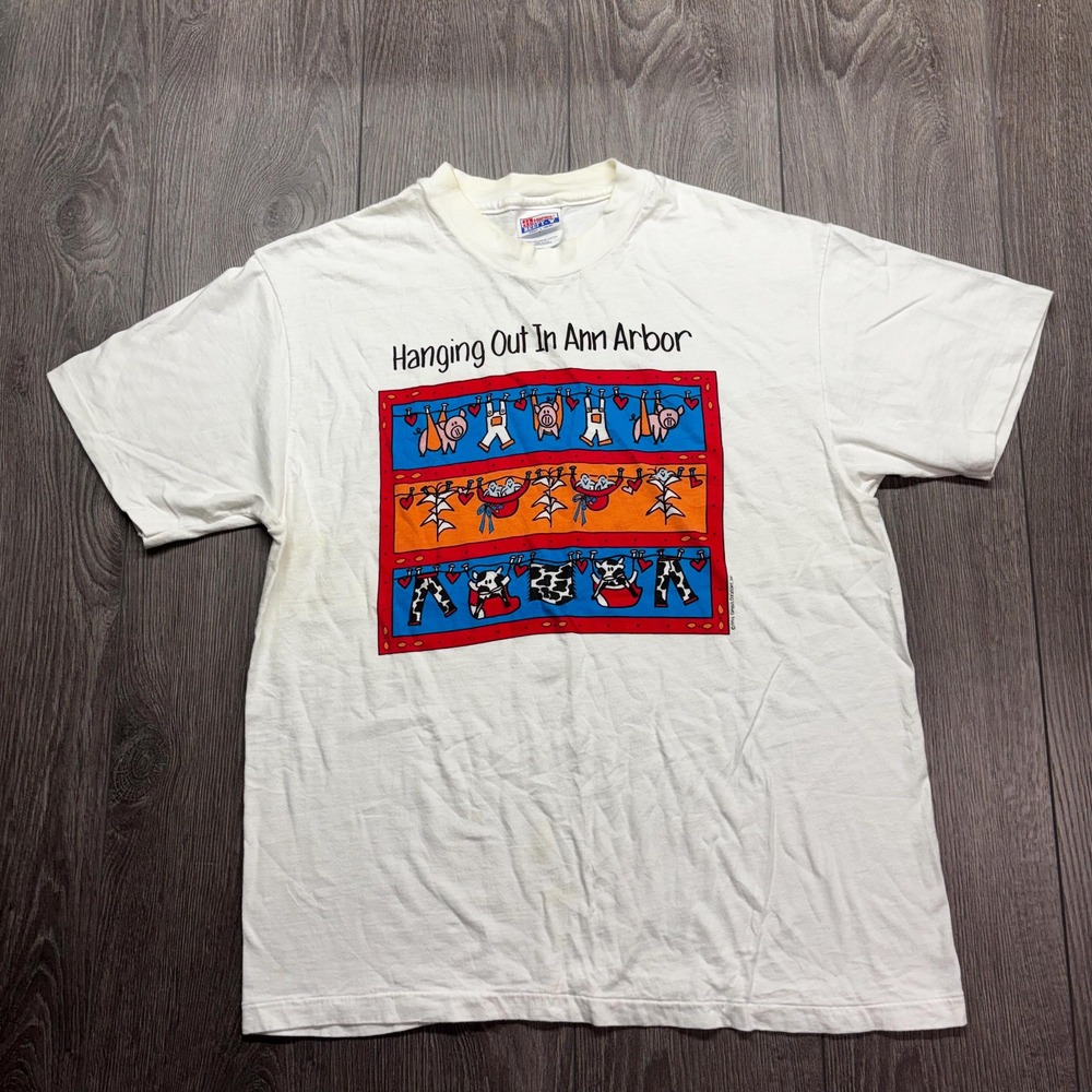 Vintage Hanging Out in Ann Arbor Art Nature 1990s T Shirt White XL Single Stitch